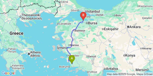 Map: Milas–Bodrum Airport (BJV) to Yalıçiftlik