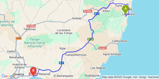 Map: Almeria Airport (LEI) to Mojacar