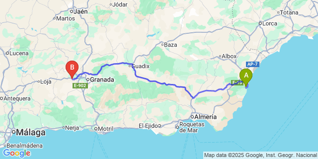 Map: Granada Airport (GRX) to Mojacar