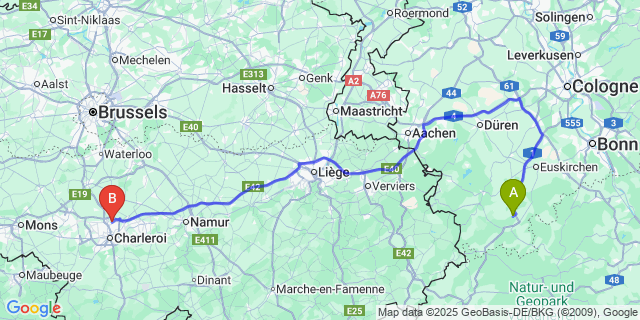 Map: Charleroi Airport Brussels South (CRL) to Adekapelle