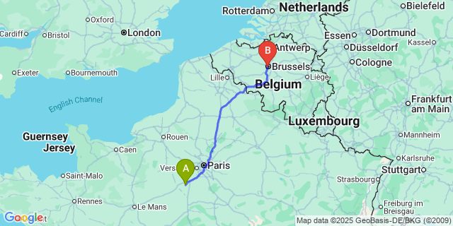 Map: Brussels Midi Train Station to Auneau