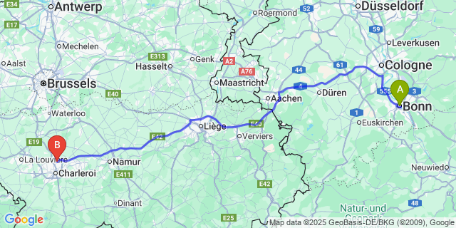 Map: Charleroi Airport Brussels South (CRL) to Battel