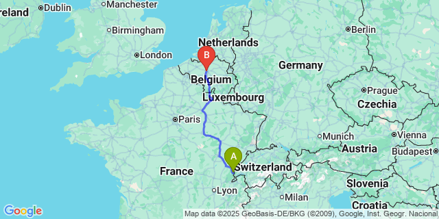 Map: Brussels Midi Train Station to Bellefontaine
