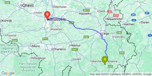 Map: Brussels Midi Train Station to Berismenil