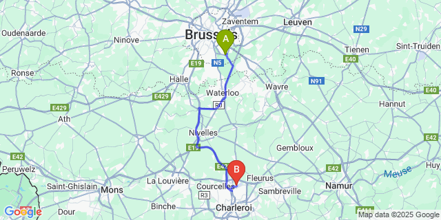 Map: Charleroi Airport Brussels South (CRL) to Boitsfort