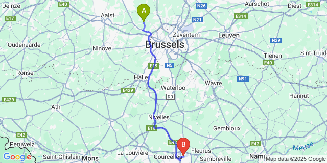 Map: Charleroi Airport Brussels South (CRL) to Bollebeek