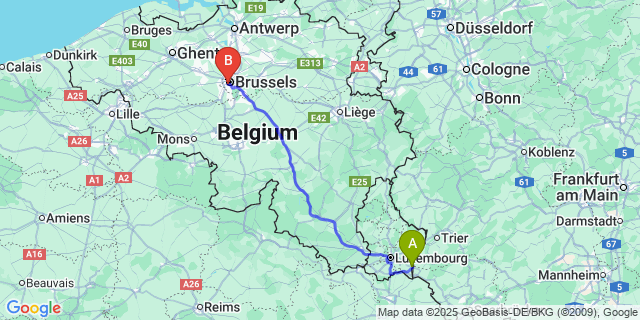 Map: Brussels Midi Train Station to Bomel