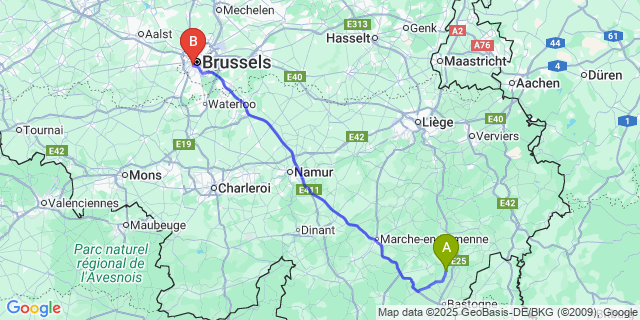Map: Brussels Midi Train Station to Bonnerue