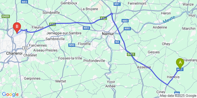 Map: Charleroi Airport Brussels South (CRL) to Bormenville