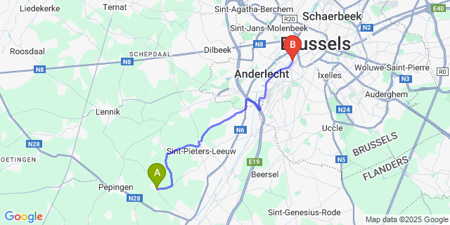Map: Brussels Midi Train Station to Breedhout