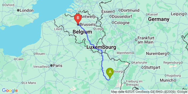 Map: Brussels Midi Train Station to Bruyeres