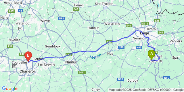 Map: Charleroi Airport Brussels South (CRL) to Chambralles