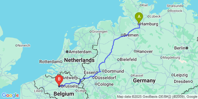 Map: Brussels Midi Train Station to Champagne