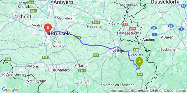Map: Brussels Midi Train Station to Chodes