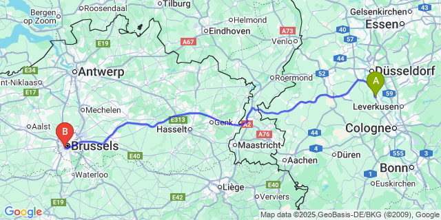 Map: Brussels Midi Train Station to Coo