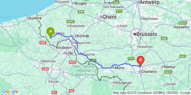 Map: Charleroi Airport Brussels South (CRL) to De Klijte