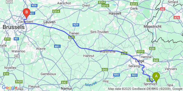 Map: Brussels Zaventem Airport (BRU) to Deigne