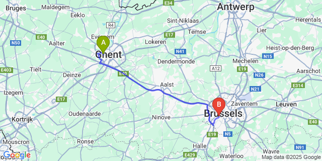 Map: Brussels Midi Train Station to Ekkergem