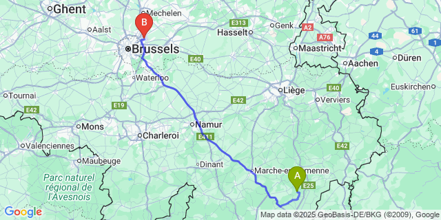 Map: Brussels Zaventem Airport (BRU) to Engreux