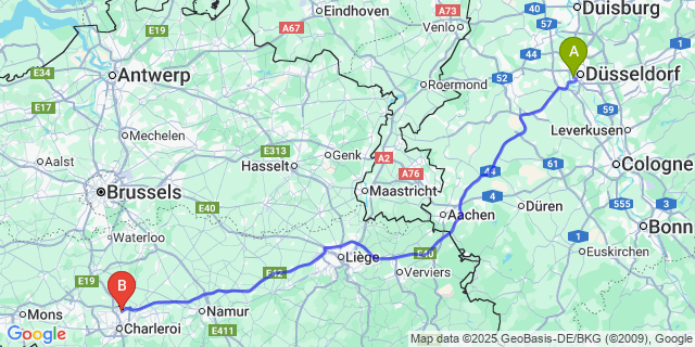Map: Charleroi Airport Brussels South (CRL) to Erps