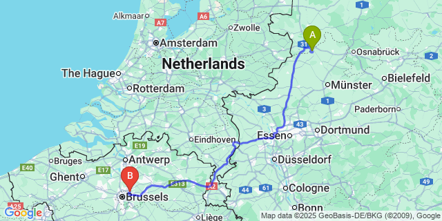 Map: Brussels Zaventem Airport (BRU) to Ethe