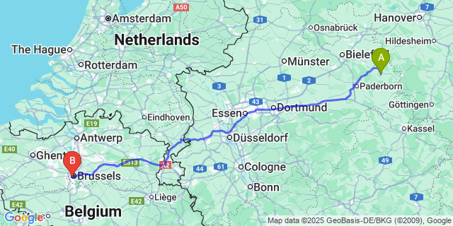 Map: Brussels Midi Train Station to Eversem