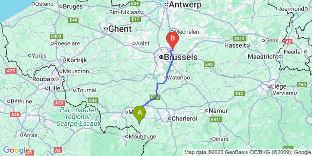Map: Brussels Zaventem Airport (BRU) to Fauroeulx