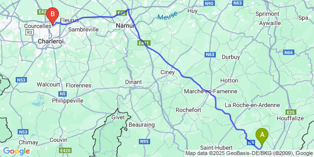 Map: Charleroi Airport Brussels South (CRL) to Flamisoul