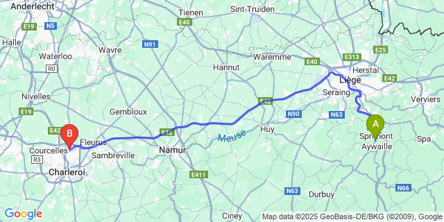 Map: Charleroi Airport Brussels South (CRL) to Florze