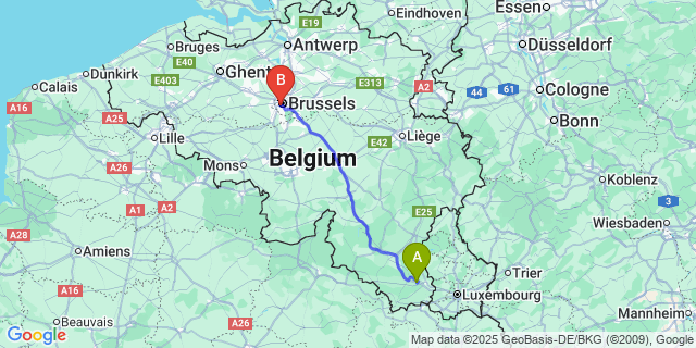 Map: Brussels Midi Train Station to Fouches