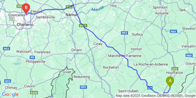 Map: Charleroi Airport Brussels South (CRL) to Foy