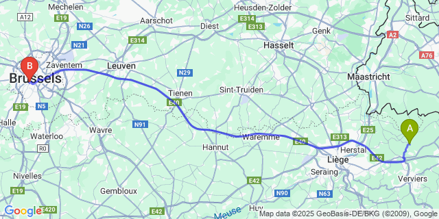 Map: Brussels Midi Train Station to Froidthier