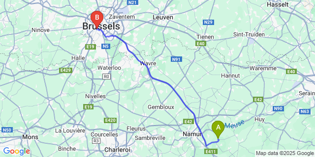 Map: Brussels Midi Train Station to Goyet
