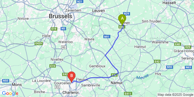 Map: Charleroi Airport Brussels South (CRL) to Groot-Overlaar