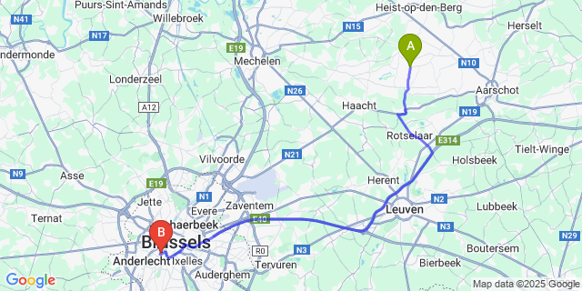 Map: Brussels Midi Train Station to Grootlo