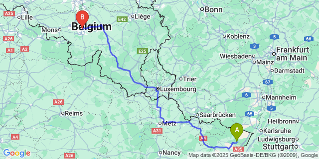 Map: Charleroi Airport Brussels South (CRL) to Gros-Chene
