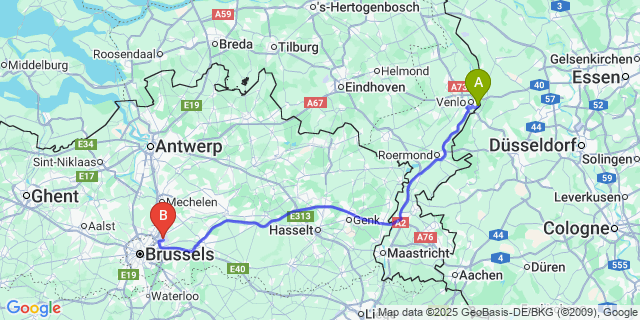 Map: Brussels Zaventem Airport (BRU) to Grote Heide