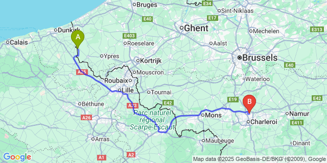 Map: Charleroi Airport Brussels South (CRL) to Haringe