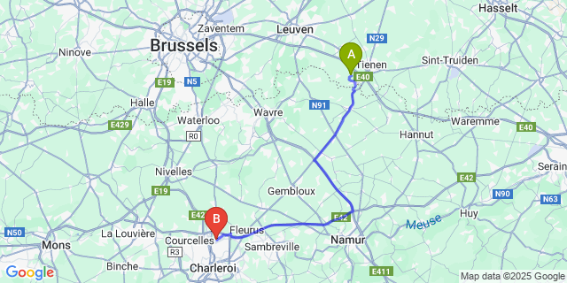 Map: Charleroi Airport Brussels South (CRL) to Hauthem