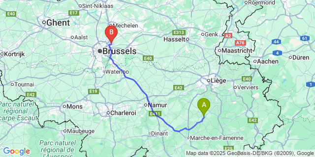 Map: Brussels Zaventem Airport (BRU) to Herbet