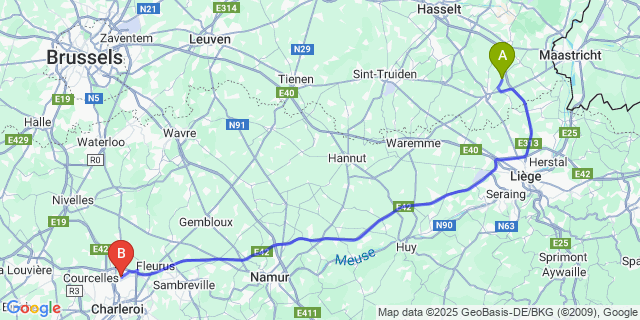 Map: Charleroi Airport Brussels South (CRL) to ’s Herenelderen