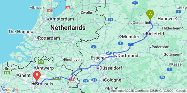 Map: Brussels Zaventem Airport (BRU) to Hille