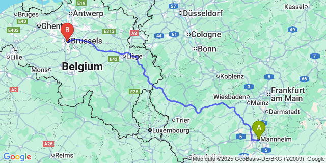 Map: Brussels Midi Train Station to Hony