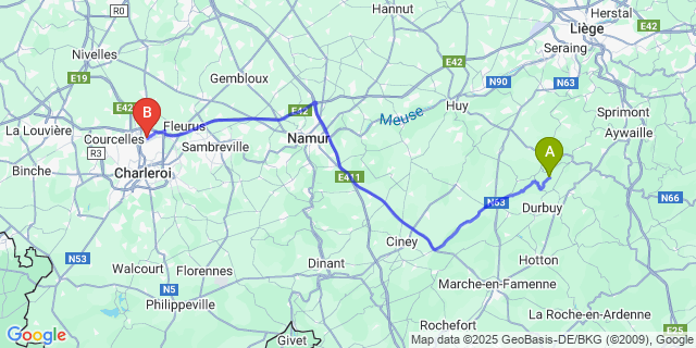 Map: Charleroi Airport Brussels South (CRL) to Houmart