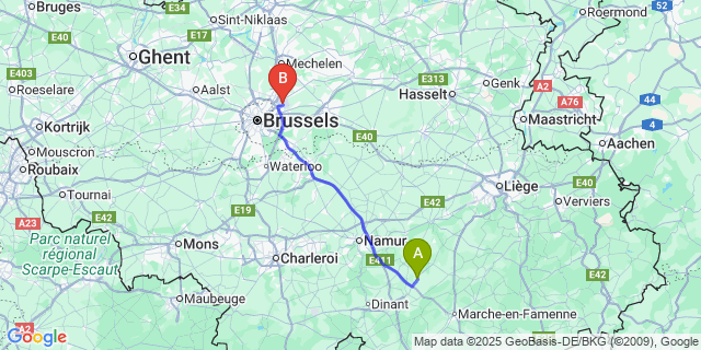 Map: Brussels Zaventem Airport (BRU) to Hubinne