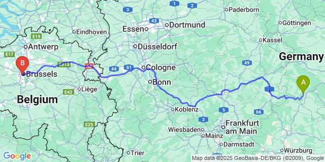 Map: Brussels Midi Train Station to Java