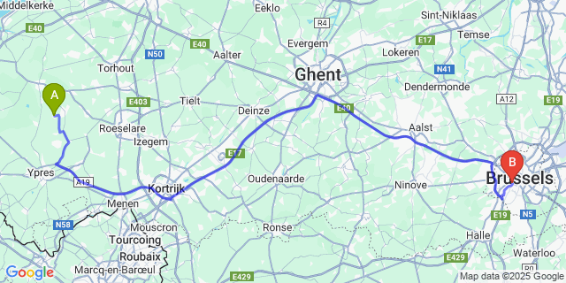 Map: Brussels Midi Train Station to Jonkershove