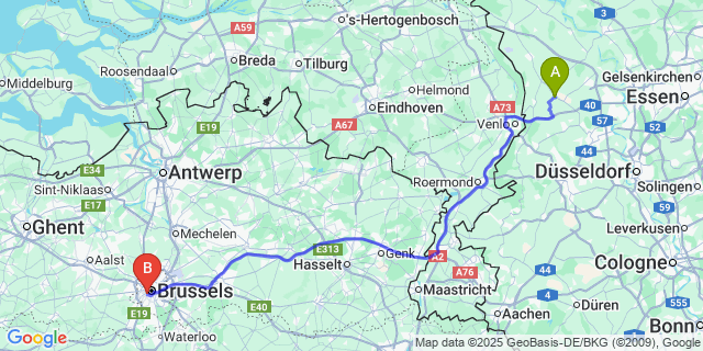 Map: Brussels Midi Train Station to Kerkem