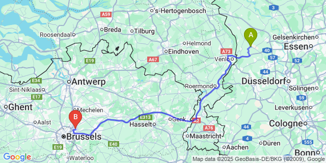 Map: Brussels Zaventem Airport (BRU) to Kerkem