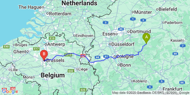Map: Brussels Midi Train Station to Ketten